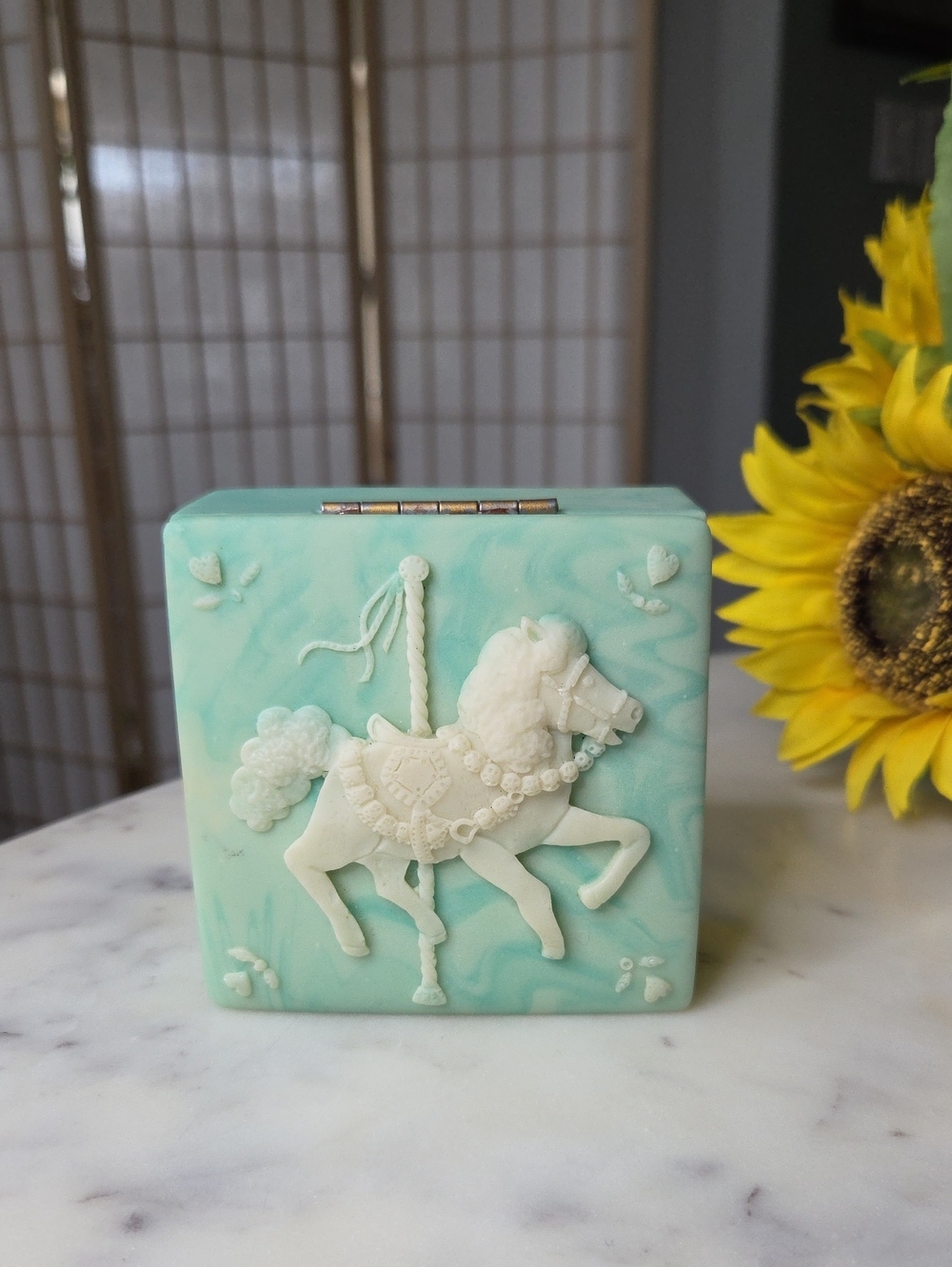 Vintage Soap Stone Carousel Horse Trinket Box Marbled Mint